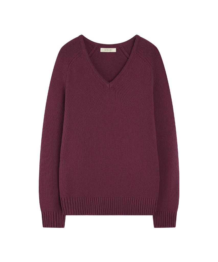 SIYAZU Sikn2156 Wool Blend Loose V-Neck Knit_Wine