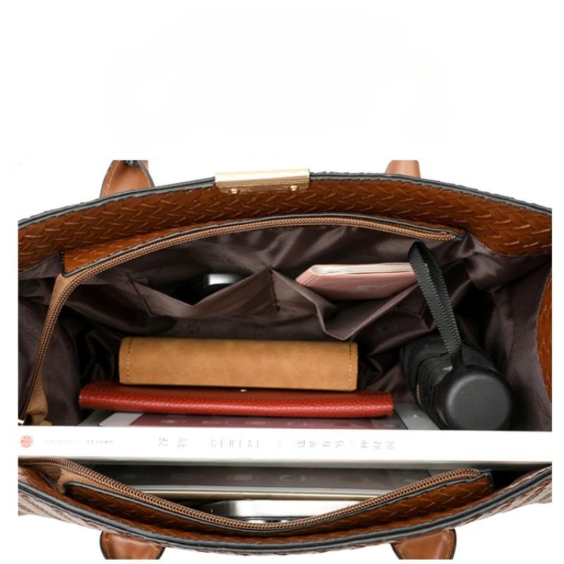 Women Woven Leather Tote Bag Large Capacity Handbag Top Handle Satchel Shoulder Bag for Work Business Daily