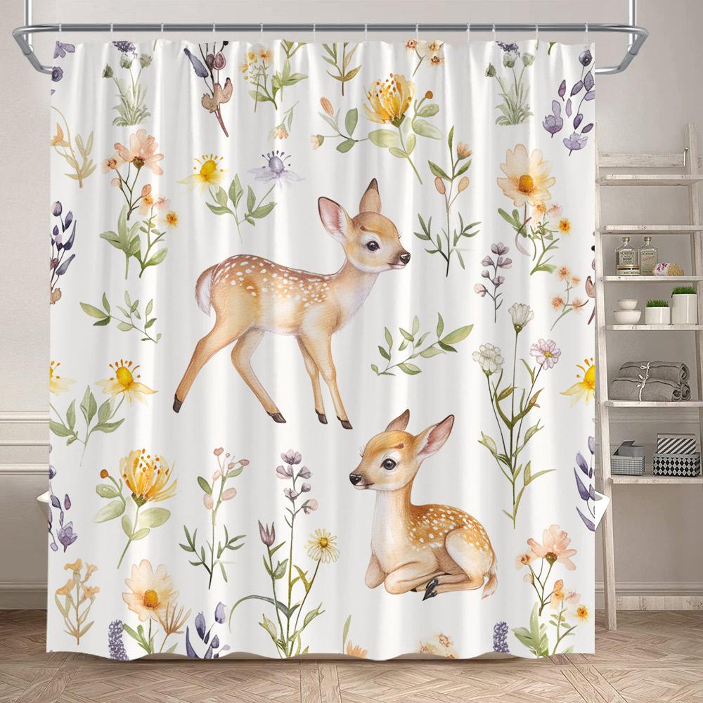 Cartoon Animals Shower Curtains Fox Deer Floral Autumn Plant Mushroom Bath Curtain Polyester Fabric Bathroom Decor With Hooks
