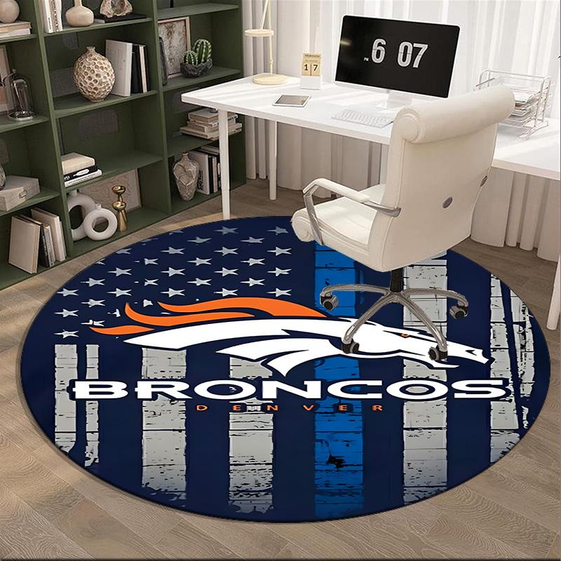 Denver Broncos Round Rug for Livingroom,Bedroom, Palyroom, Chair Rug, Area Rug, Circle Carpet, Large Size Fan Christmas Gift