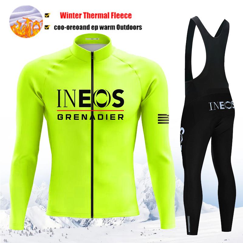 INEOS Team Winter Cycling Jersey Set Thermal Fleece Men Cycling Long Sleeve Bicicleta Set MTB Road Bike Clothing Suit Bib Pants