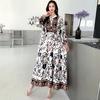 South East Asia People Cotton Floral Long Dress Bohemian Long Sleeve Loose Dress Fat Girl Plus Size Maternity Skirt