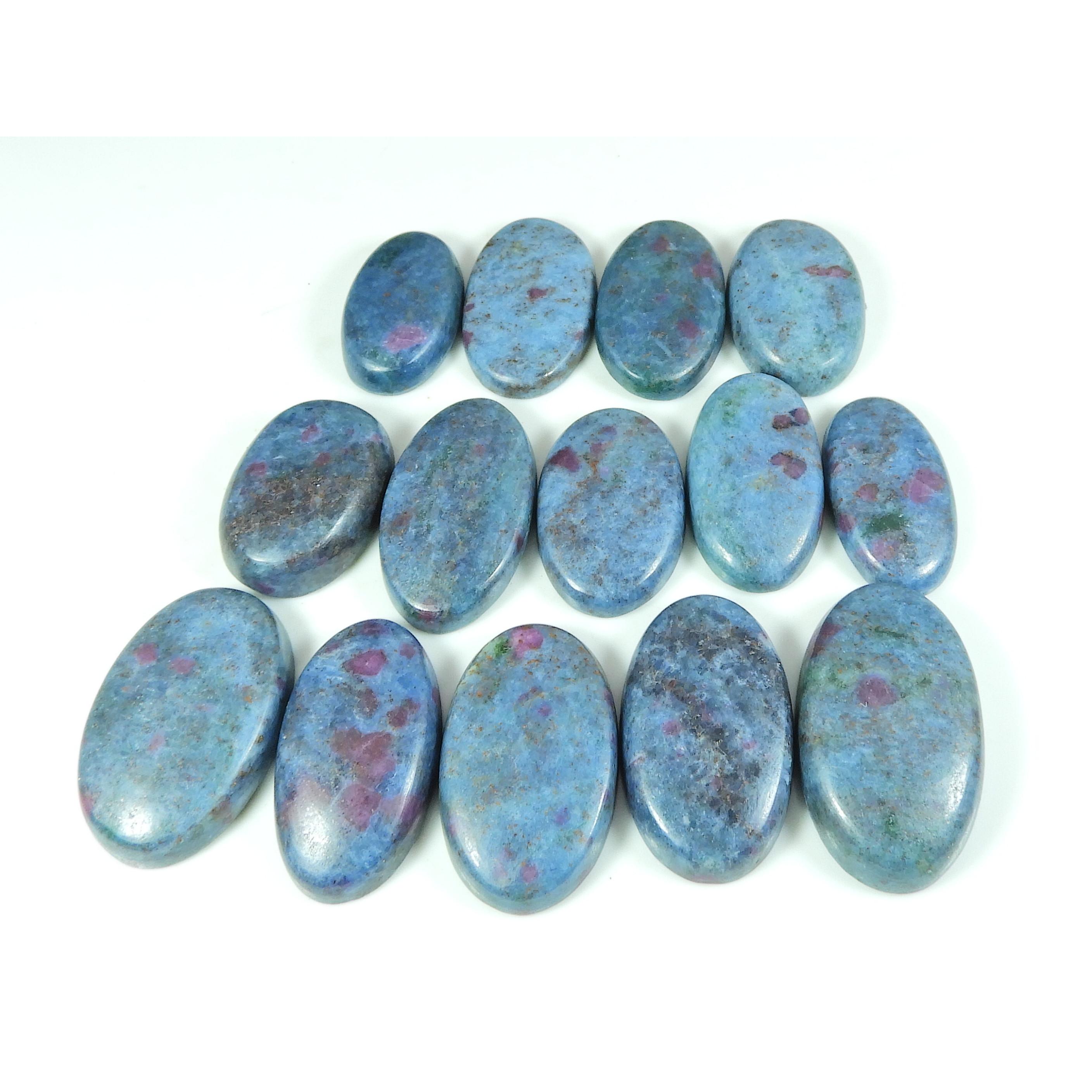 

24-31MM Natural Ruby Kynite Oval Cabochon Loose Gemstone 14Pcs Lot 455Cts SY-380