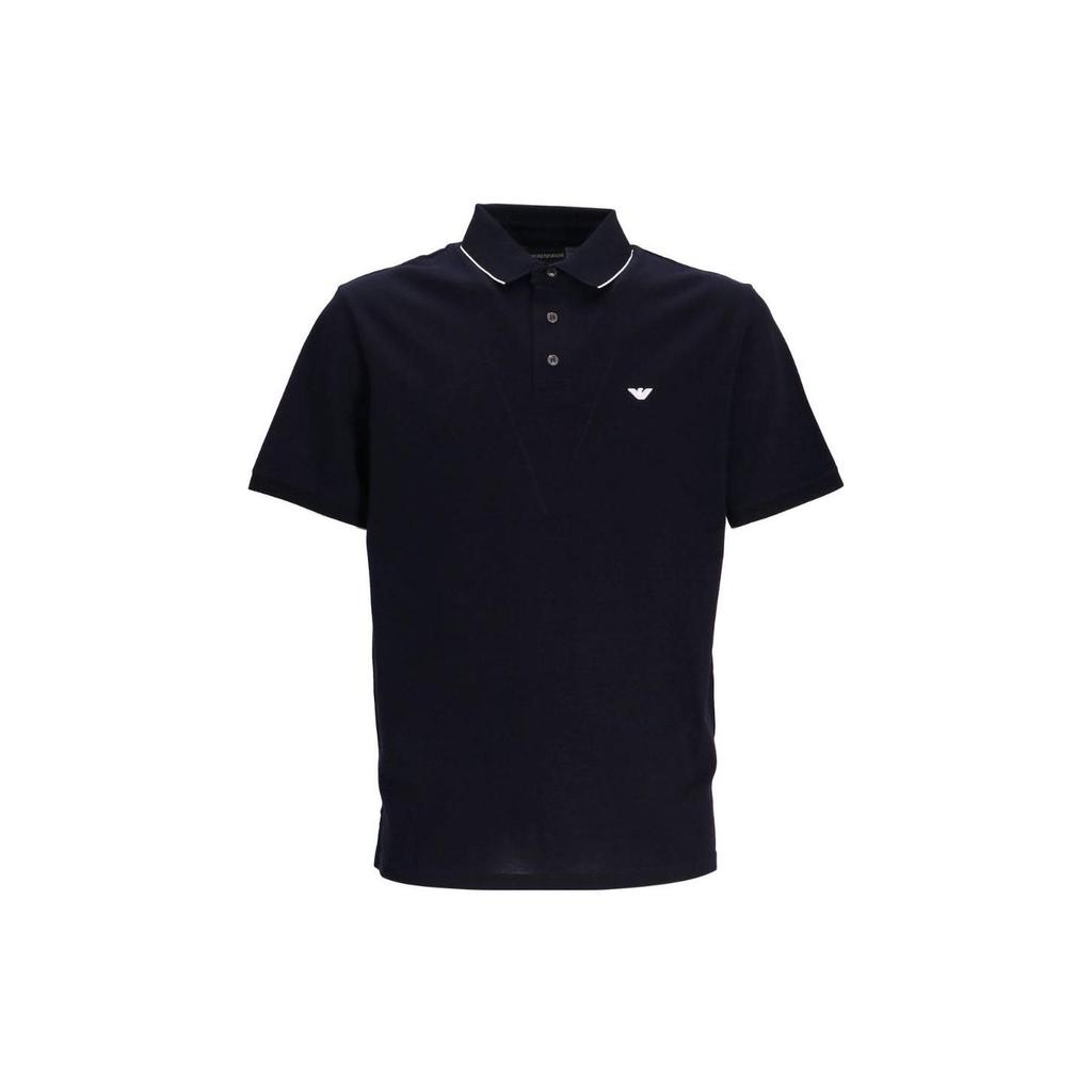 Emporio Armani SS23 Solid Color Logo Embroidered Short Sleeve Polo Shirt Men tops Navy-Blue 3R1F70-1JTKZ-09I8