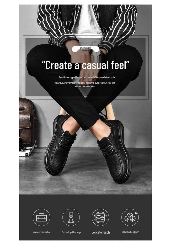 High-End Autumn/Winter 2021 Men's Slip-On Thick-Soled Genuine Leather Business Shoes