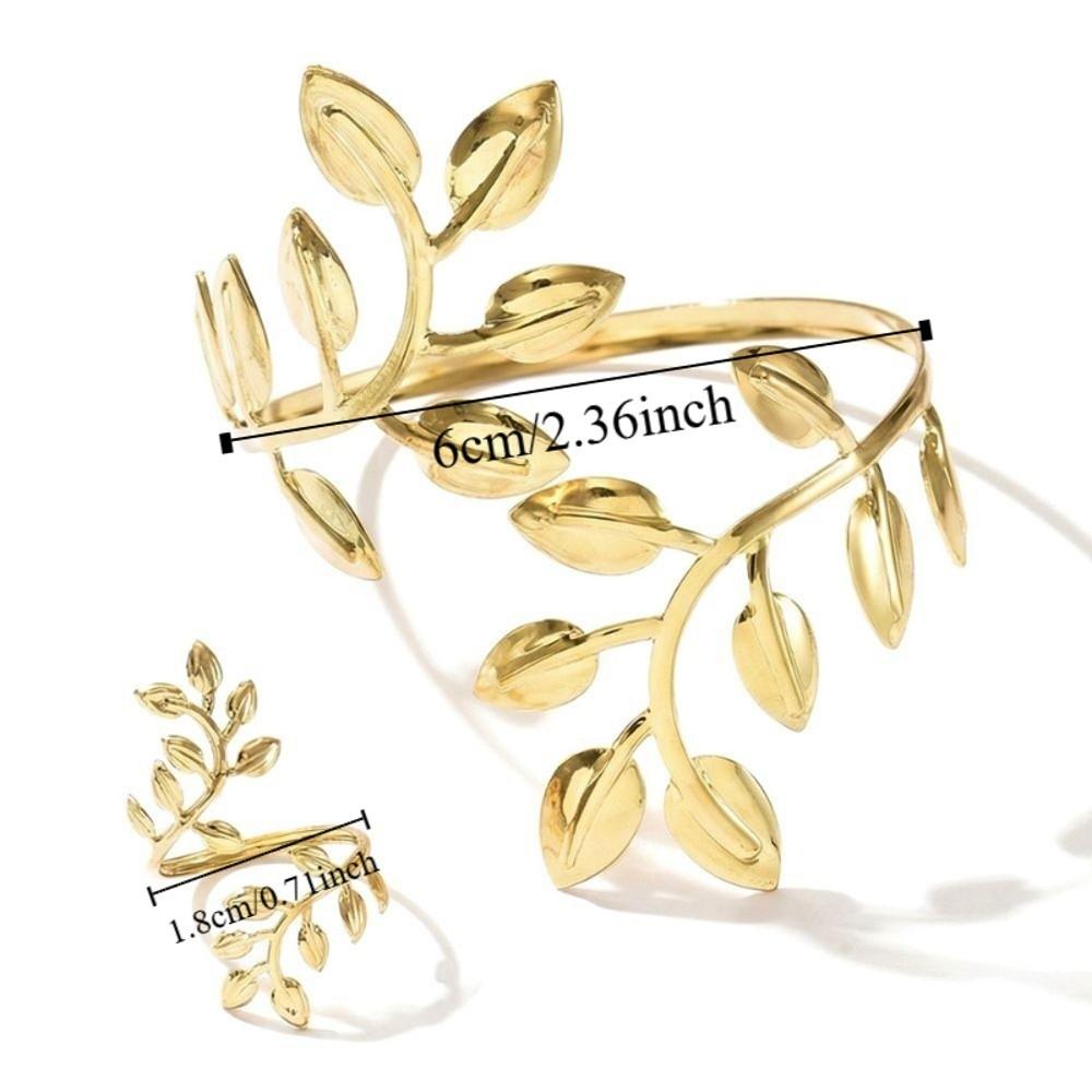 Open Armband Ring Set Gold Jewelry Set Fashion Leaf Upper Arm Cuff  Unisex