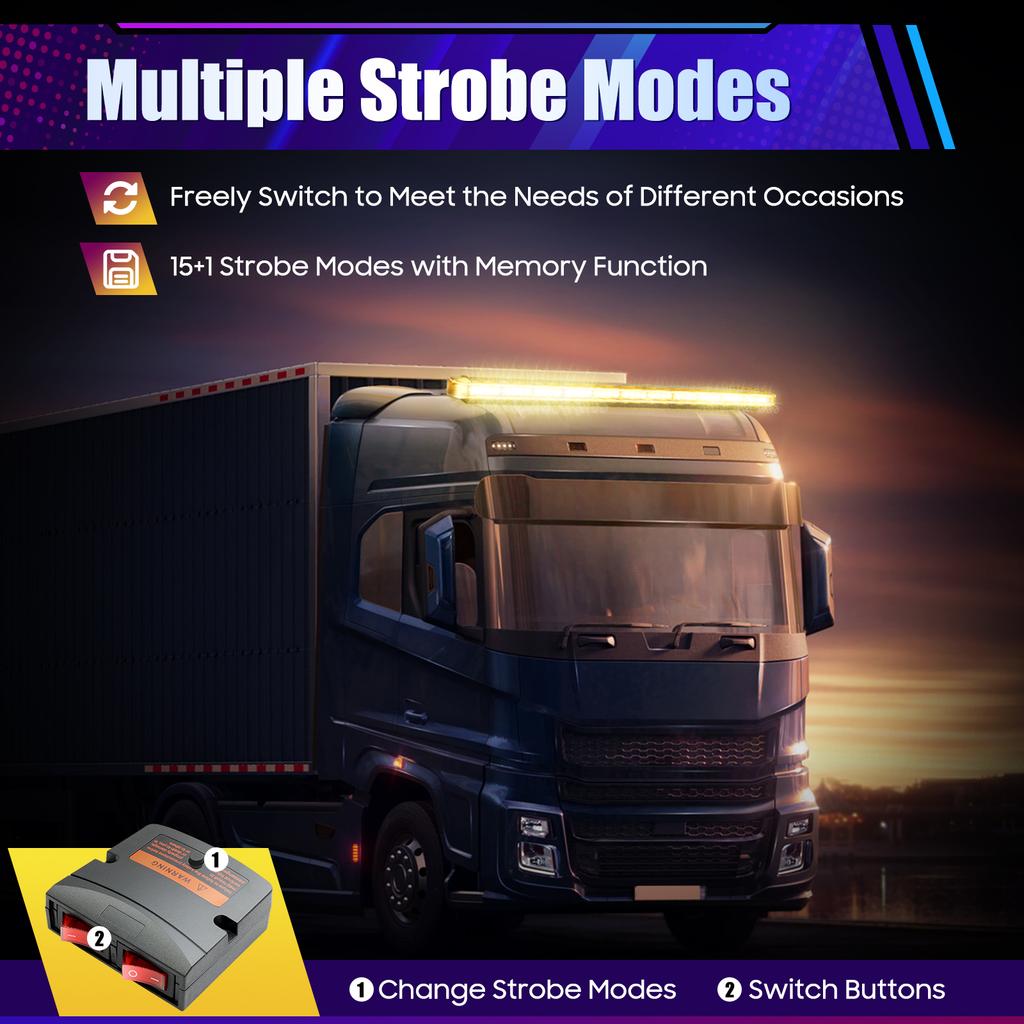 96 LED Strobe Light Bar w/Controller 16 Strobe Modes Yellow Flash Light Emergency Warning Lamp 150LM Burst Light IP65 Waterproof