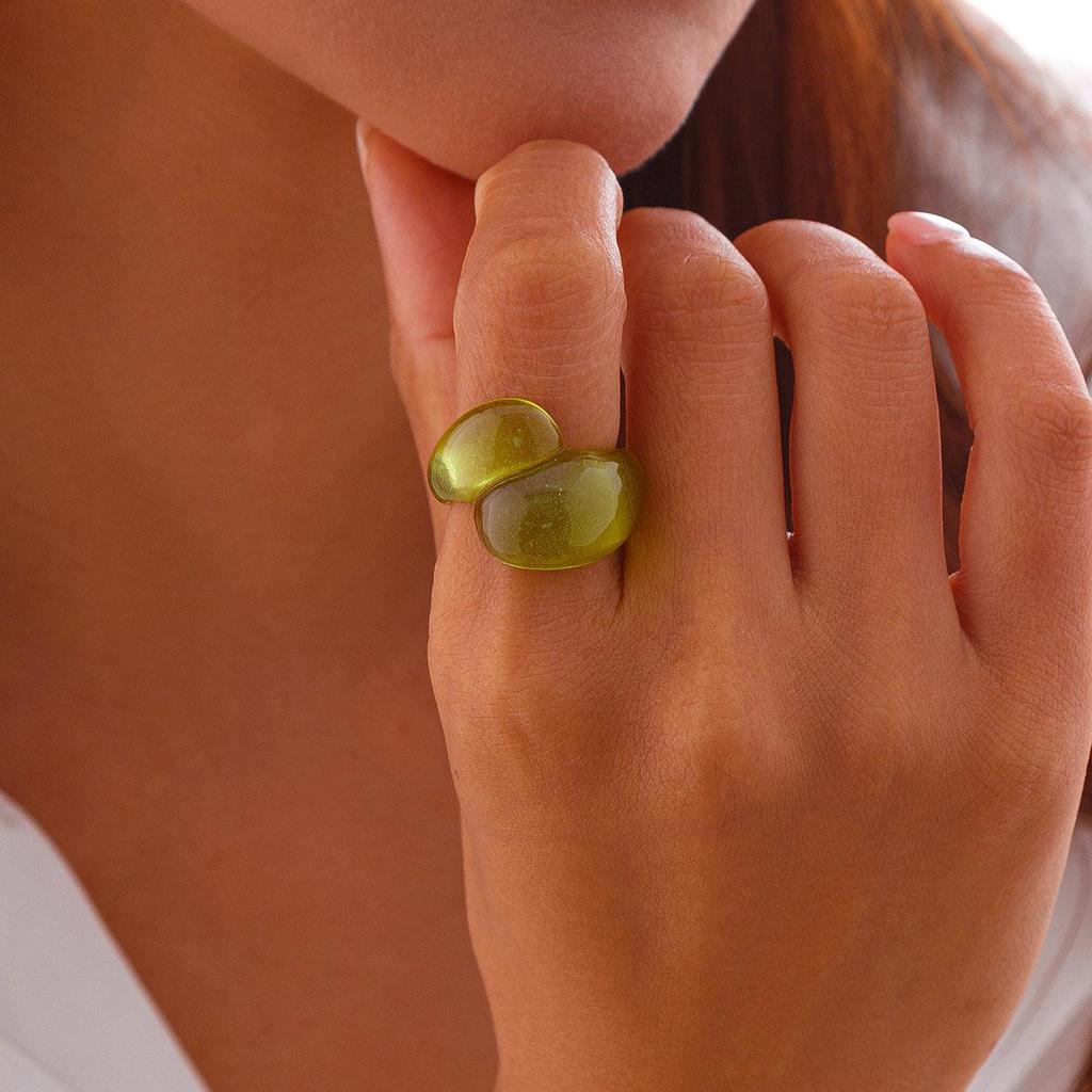 Kolorowe pierścionki z żywicy plastikowej dla dziewcząt Kobiety Słodka moda Nieregularny podwójny pierścionek geometryczny w kształcie kropli wody Powrót do szkoły Pierścionek na palec dla studentów Biżuteria