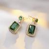 3D Square Green Rhinestones Dangle Earrings for Women Wedding Party Elegant Jewelry Geometry Round Crystal Drop Earrings Gift