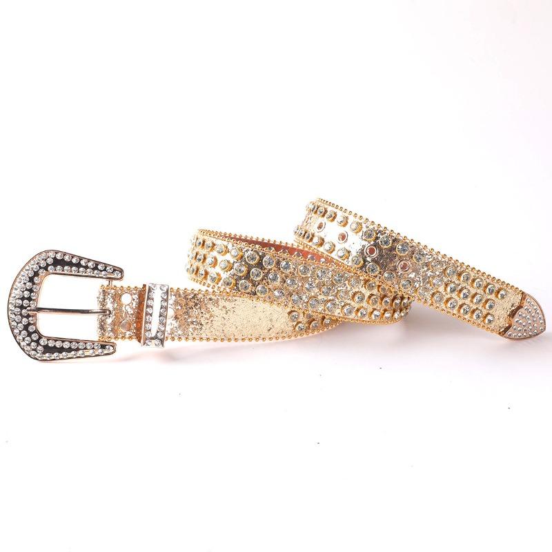 Mei Men's and Women's Leather Belts - Punk Rock Trendy Rhinestone Embellished Wide Belt