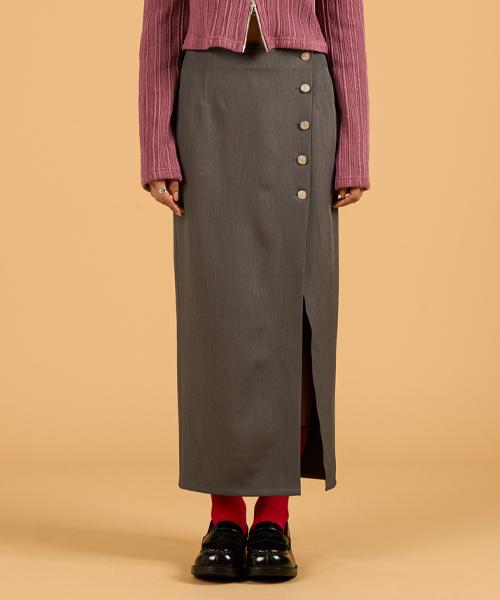Collet Layered Snap Slit Long Skirt [Gray]