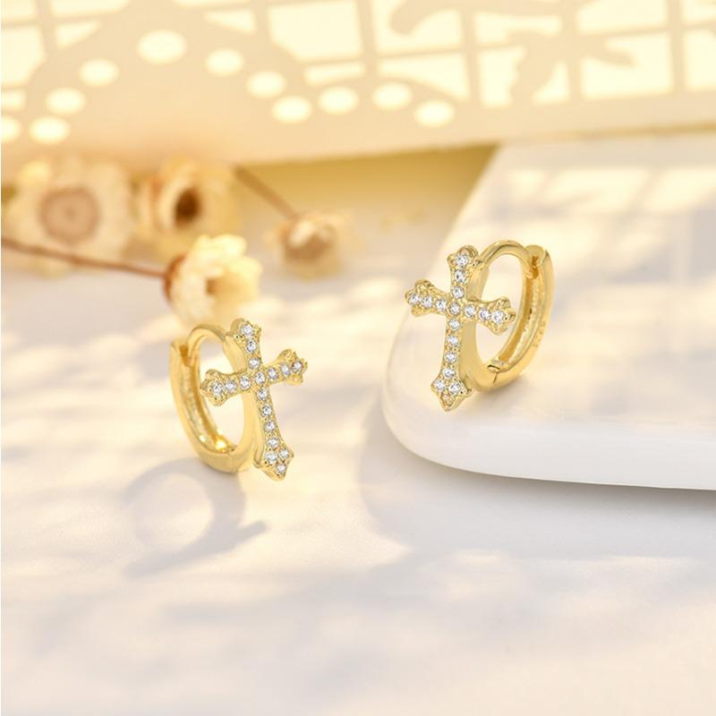 

New Cross Full Diamond Earbuds Micro-set Zircon Earrings Simple and Versatile Earrings
