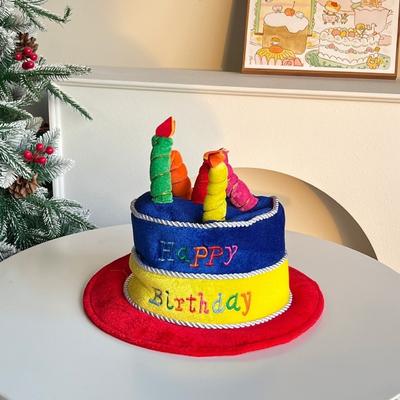Funny Birthday Cake Hat Fabric Contrast Color Birthday Hat Happy Birthday with Glasses Performance Party Hat