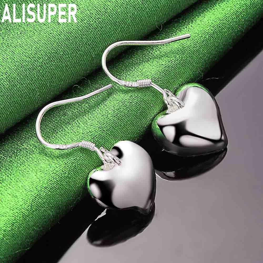 925 Sterling Silver Simple Polished Heart Pendant Earrings - Fashion Gift Jewelry