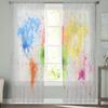 Earth Splash Ink Watercolor Tulle Curtains Balcony Room Fashion Printed Sheer Curtain Living Room Window Modern Decor
