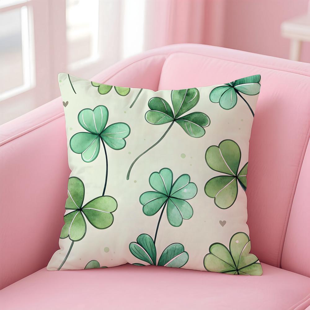 Счастливый четырехлистный клевер Свежий зеленый Наволочка Наволочка Короткий плюш Невидимая молния Комната Диван Наволочка для подушки 40x40cm 16x16in