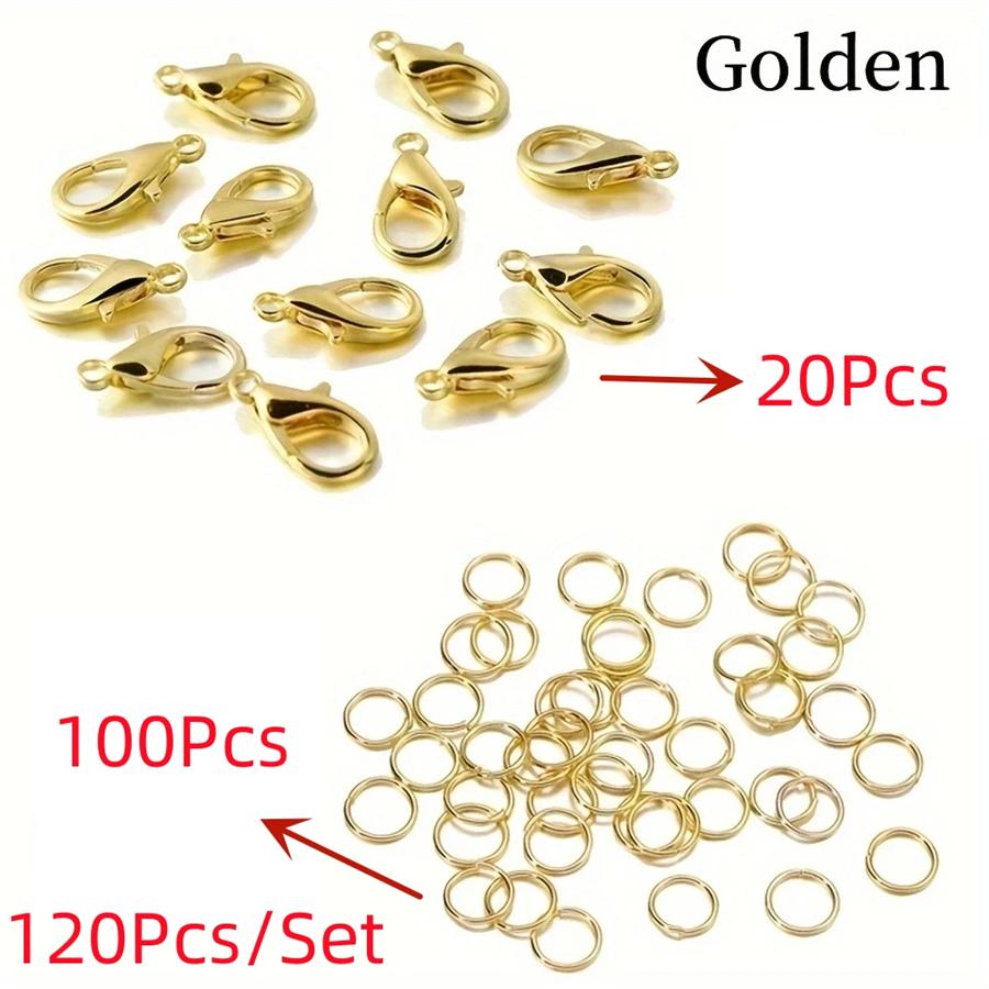 120Pcs/Set Lobster Clasp Jump Rings For Bracelet Necklace Chains DIY Jewelry Making Findings Supplies