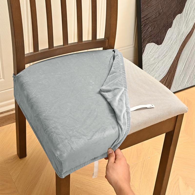 Silver Fox Velvet Stretch Dining Chair Seat Covers Soft Washable Seat Covers for Dining Chairs, Dining Room Seat Cover Protector