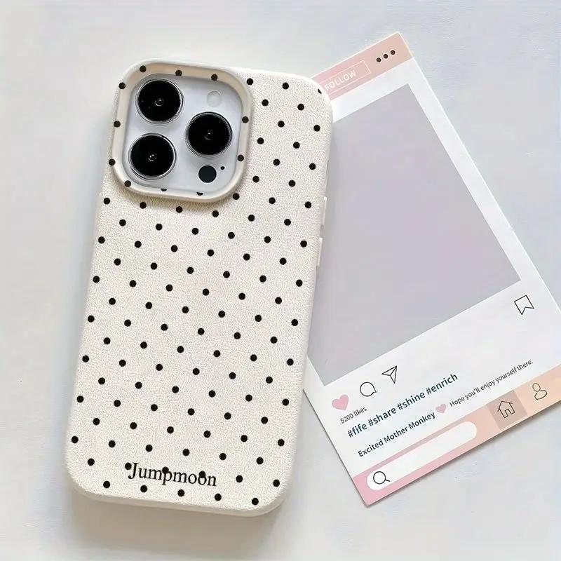 Minimalistyczny Czarny Wzór w Kropki Modny Pełne Krycie Tekstura Liczi Etui na Telefon dla iPhone 17 16 15 14 13 12 11 Pro Max Pokrowiec