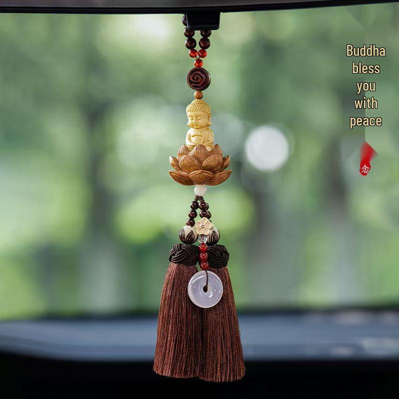 Boxwood Small Buddha Car Pendant - Peaceful Rearview Mirror Decoration