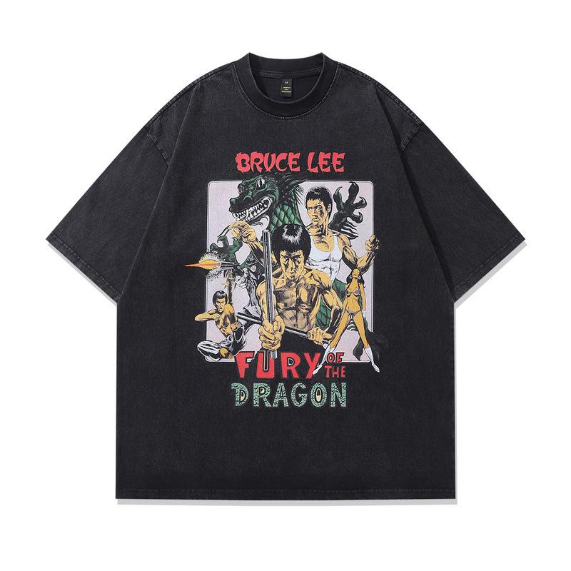 Trendy Brand Men'S Personalized Printing T-Shirt American Retro Oversize Small Neckline Washed And Old Short-Sleeved T-Shirt