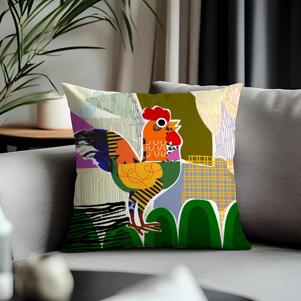 Fashion RRrooster Doodleful Cushion Cover Antidustmite Pillowcase Invisible Zipper Silky Short Plush Sofa Cushion Cover