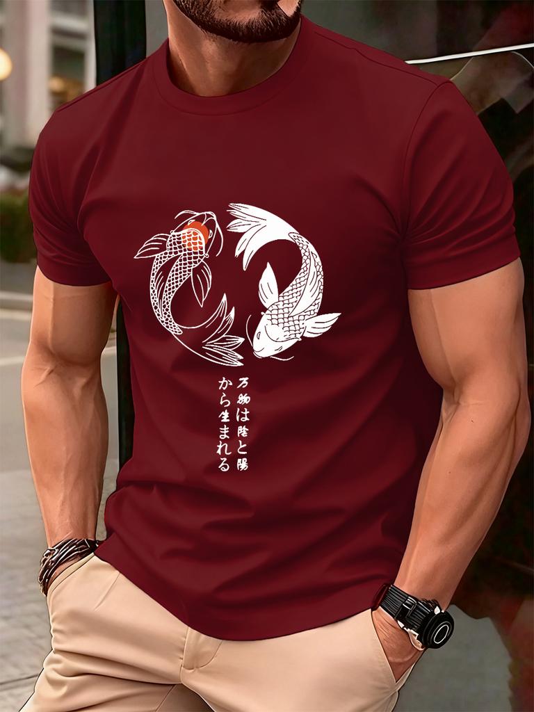 Japanese Koi Harajuku Printing Men TShirt Cotton Summer Short Sleeve Tops Soft Oversized ONeck T Shirt Casual Male Clothes
