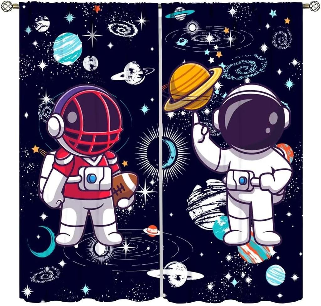 Kids Outer Space Rocket Curtains Cartoon Universe Galaxy Starry Sky Cosmos Boys Girls Study Room Bedroom Curtain For Master Made Of Polyester