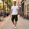 Men Multi Pocket Cotton Cargo Shorts Loose Fit Drawstring Waist Casual Outdoor Pants