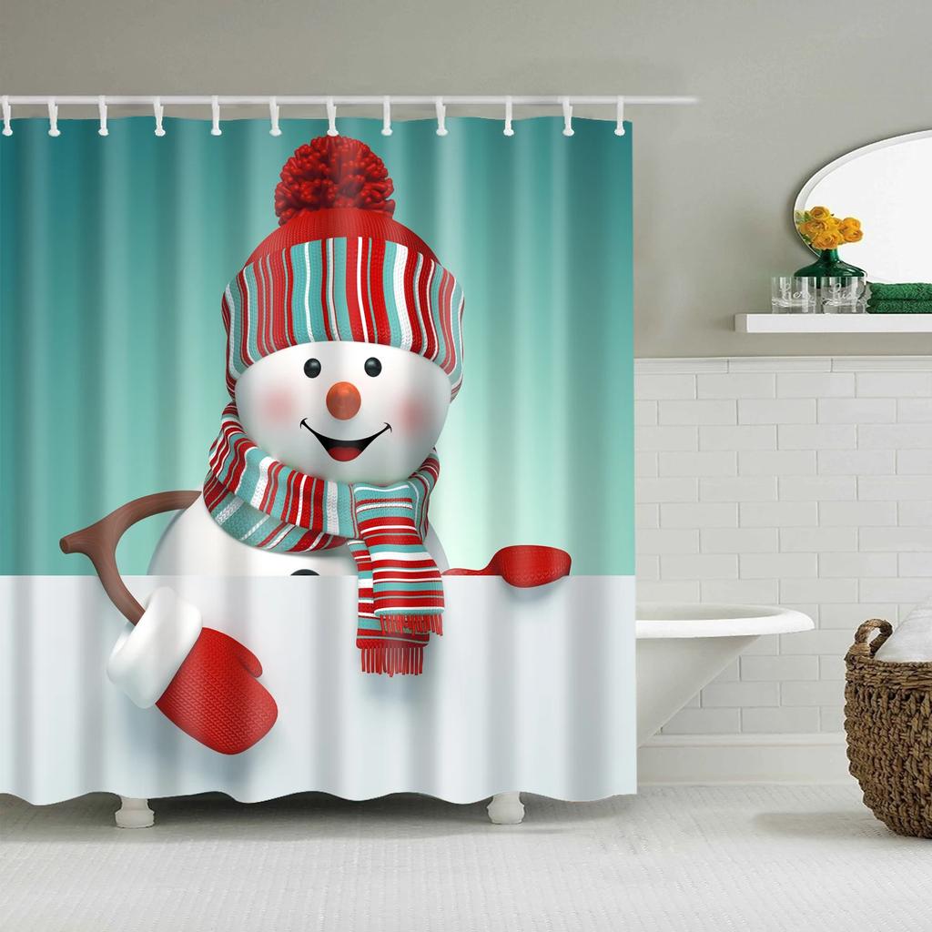 Waterproof Merry Christmas Bathroom Shower Curtains Snowman Santa Bell Elk Pattern Bath Curtain for Bathroom Home Decor