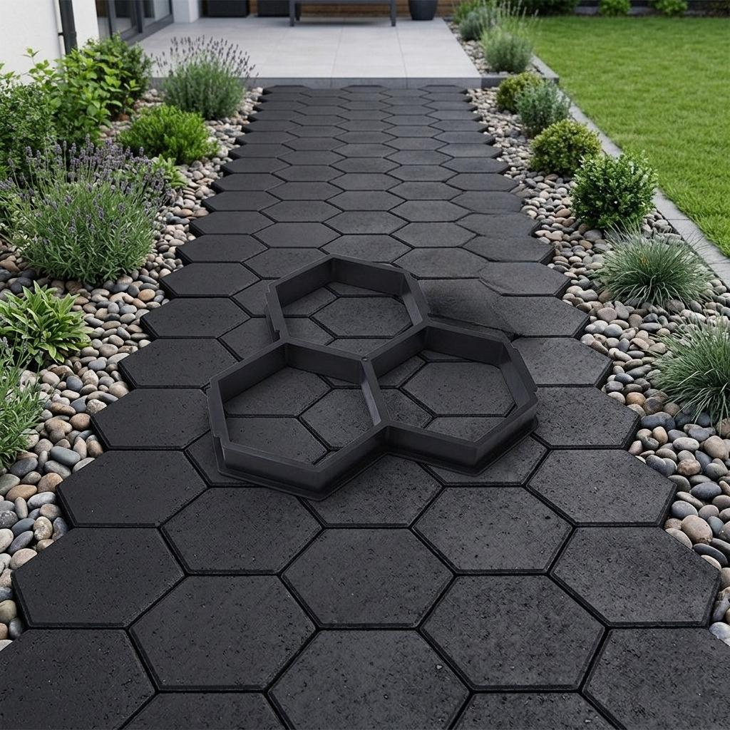 Sechseckige Kunststoff-Pflasterform - Wiederverwendbare Betonweg-Herstellerform für Garten, Terrasse, Gehweg, Auffahrt, Pflastersteinherstellung