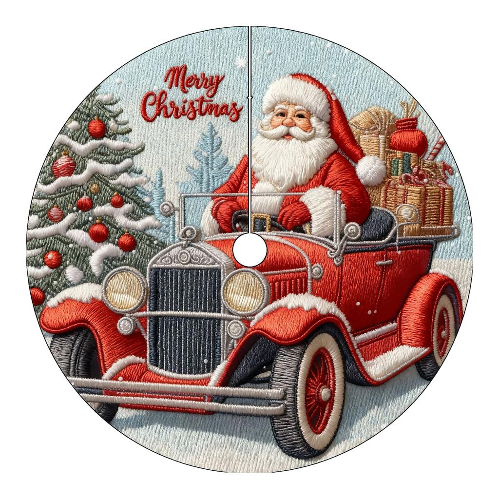 Christmas Tree Skirt with 2D Embroidery- Digital Print for Holiday Festive Decoration