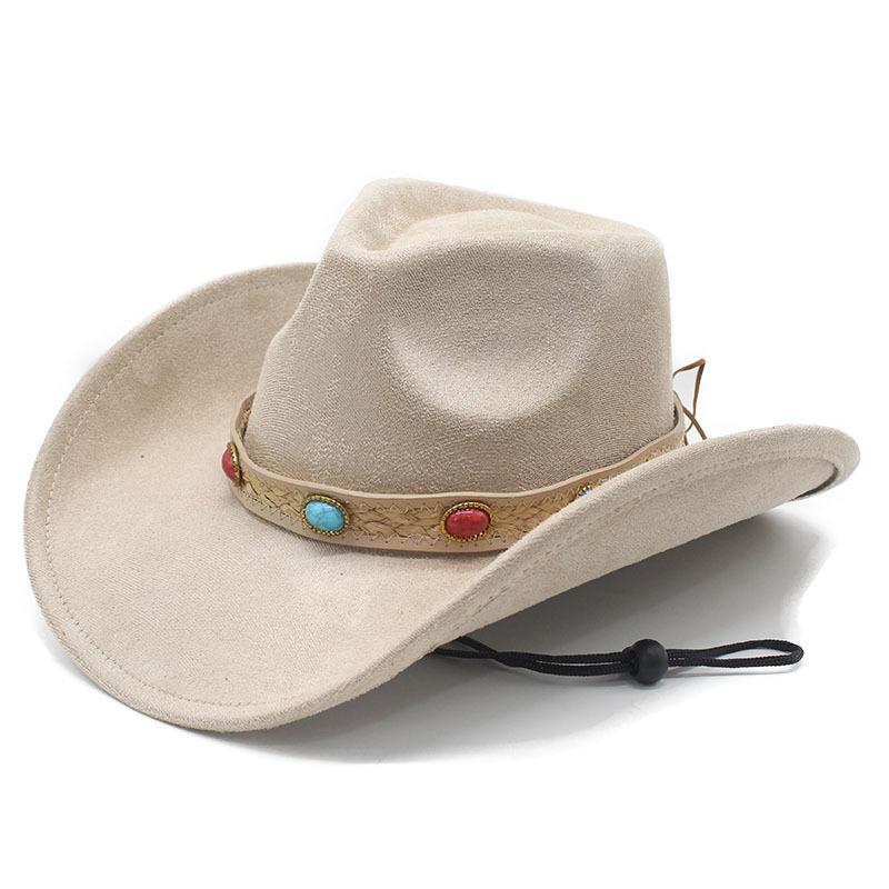 JYL TS DIY Tibetan Cowboy Hat Unisex Ethnic Western Curved Brim Felt Hat