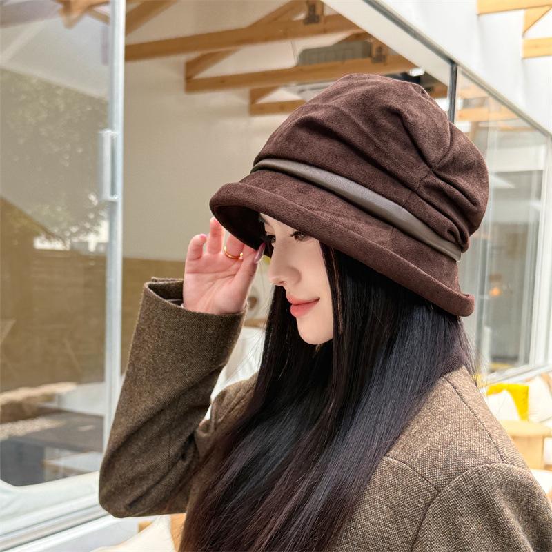 Autumn and winter new crimped fisherman's hat children pleated wide brim retro versatile casual pile shows the face small thermal basin hat