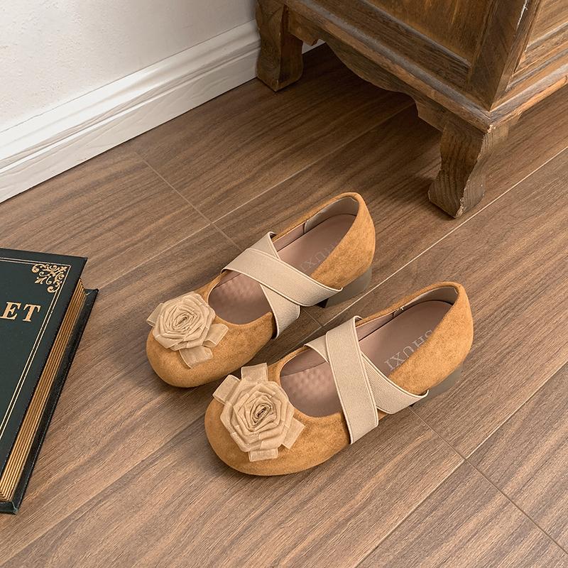 Retro Style Thick Heel Flower Women Mary Jane Shoes Ladies Casual Shallow Eelgant Round Toe Shoes
