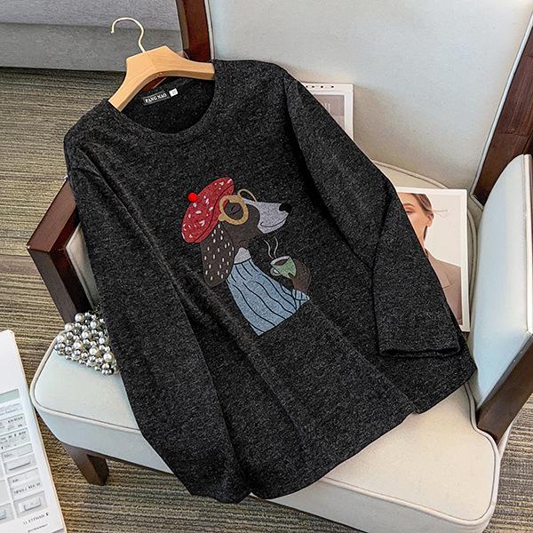 2025 Women's Versatile Round Neck Hoodie, Printed Little Dog, Plus Size, 300 Jin, Long Sleeve, Casual Pullover, Extra Large.
