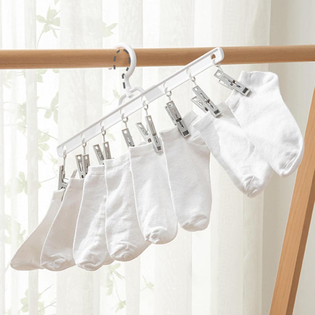 Plastic Clothes Drying Hanger Windproof Clothing Rack 8 Clips Sock Laundry Airer Hanger Underwear Socks Holder