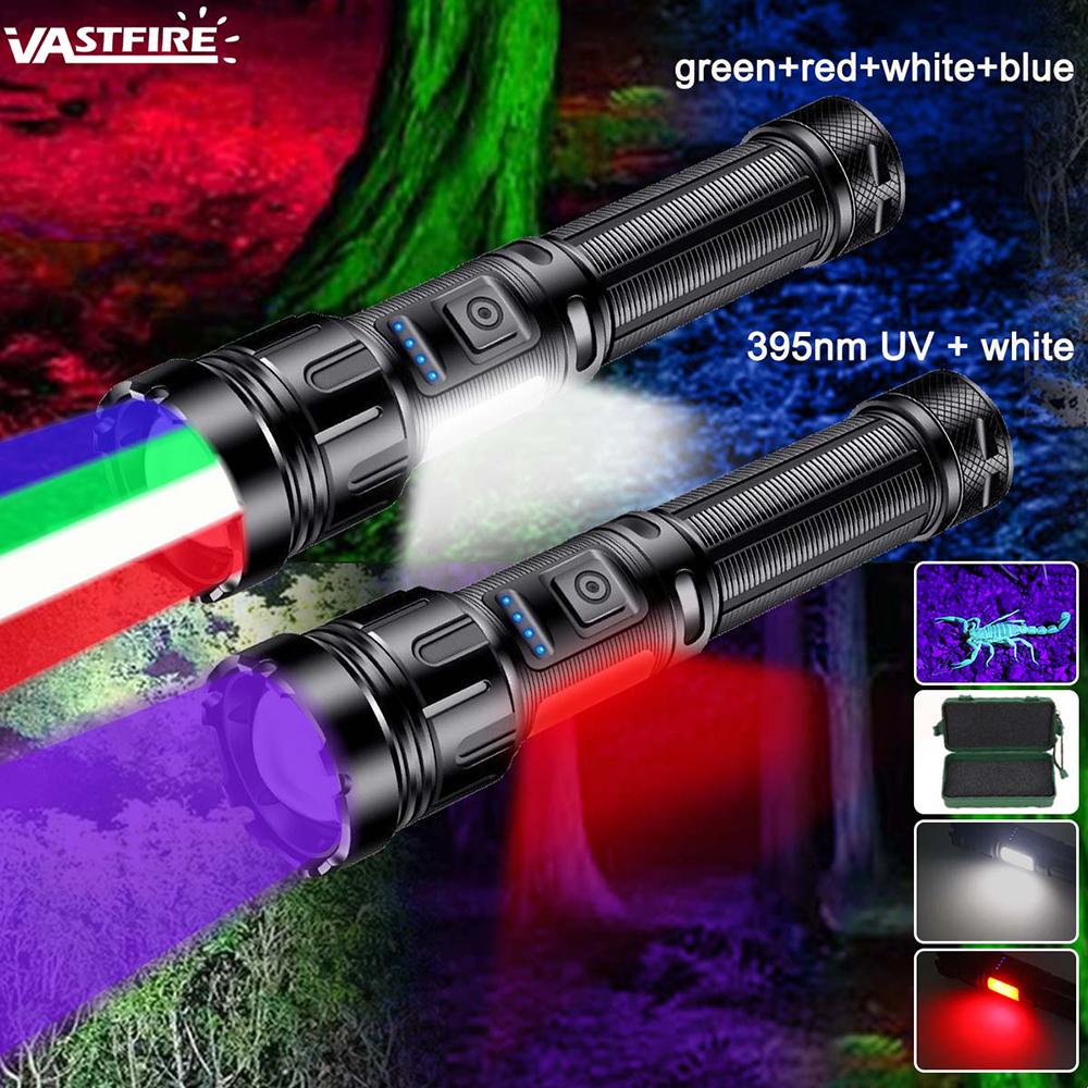 Super Bright Flashlight White+UV Light Zoom High-power Tactical Flashlight Green/Red WorkLight Blood Pet Detection Lamp Magnetic