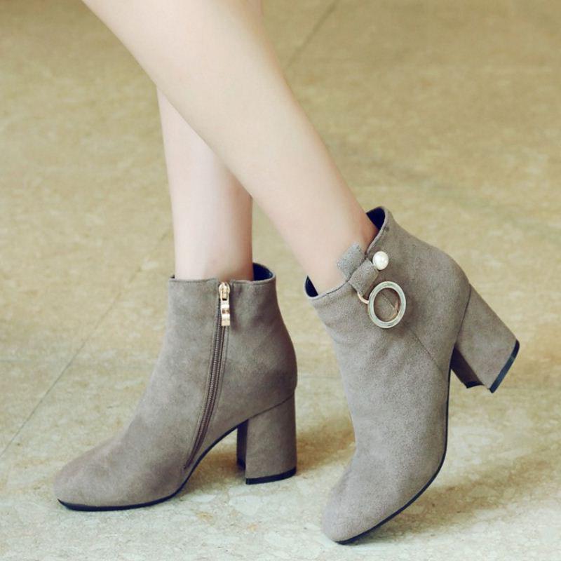 Office Lady Winter Boots Thick Heel 