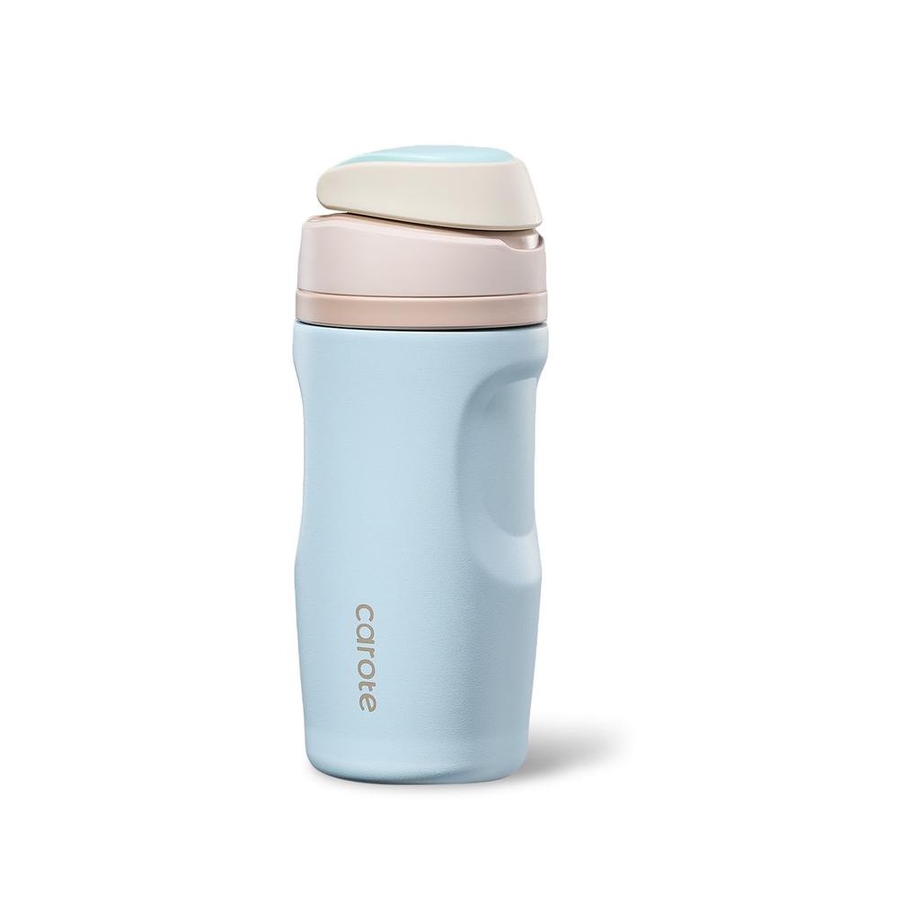 CAROTE 480ml Vacuum Insulated Stainless Steel Thermos with Insulated Straw for Unobtrusive Integrated Lid for Easy Dishwasher Light Blue Straw,