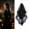 Two-Tier Lace Veil Black Head Veil Classic Gothic Veil  For Halloween Cosplay