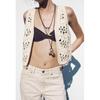 Summer New Product Women's Clothes Seaside Vacation Style Shell Trim Sleeveless Cardigan Knitting Vest Jacket 2142054