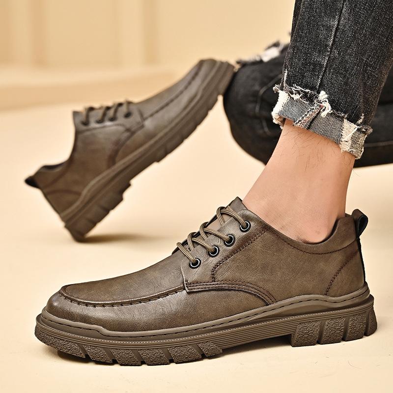 Casual Leather Shoes Men's 2025 Autumn New Soft-soled Non-slip Trend Versatile Breathable Retro Low-top Tooling Shoes Men's Shoes