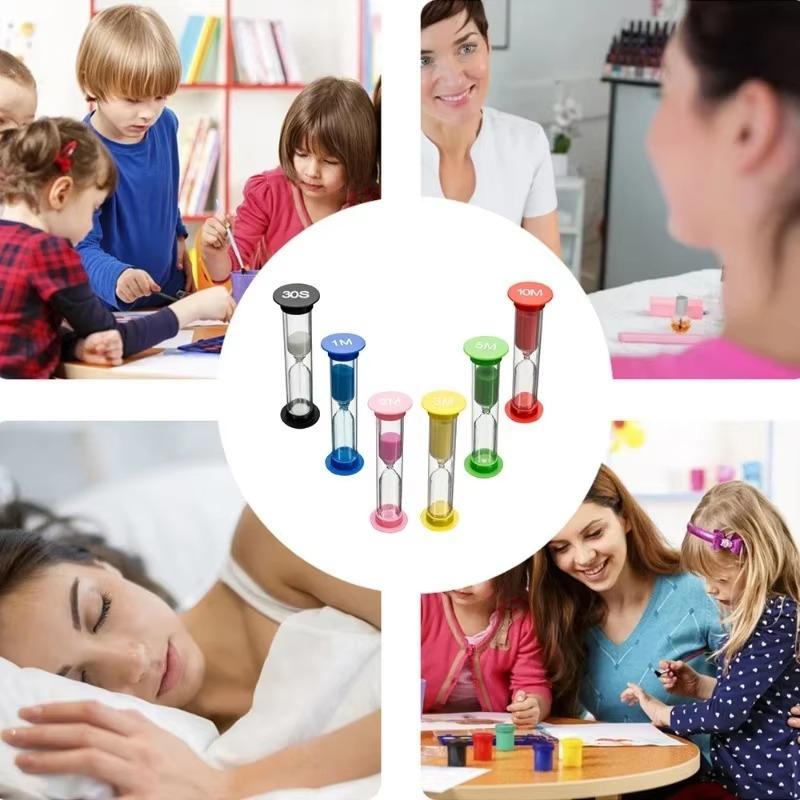 6-Piece Colorful Sand Clock Set – Hourglass Shower Timer & Home Decoration for Kids and Garden