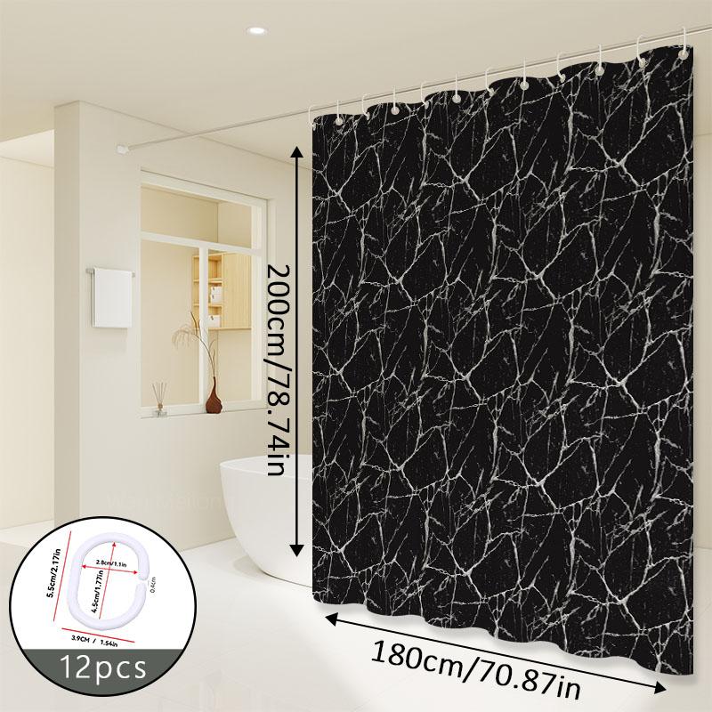 Nordic Style Light Luxury Black Marble Pattern Bathroom Partition Curtain, Shower Curtain, Privacy Curtain, Super High-Quality