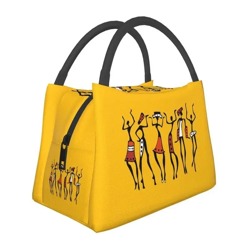 African Elements Pattern Insulated Lunch Bags Women Africa Culture Lunch Container for Outdoor Picnic Storage Meal Food Box