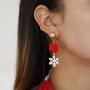 Women Asymmetric Santa /Gloves/Snowflower Shape Red Plush Ball Earrings