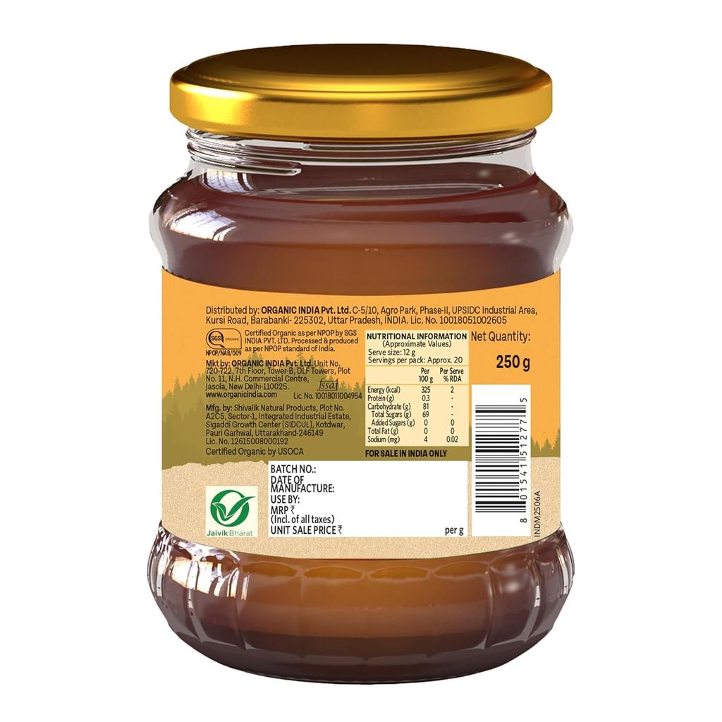 ORGANIC INDIA Himalayan Multi Floral Honey 250g – Raw Unprocessed Natural Organic Sweetener from Shivalik Range