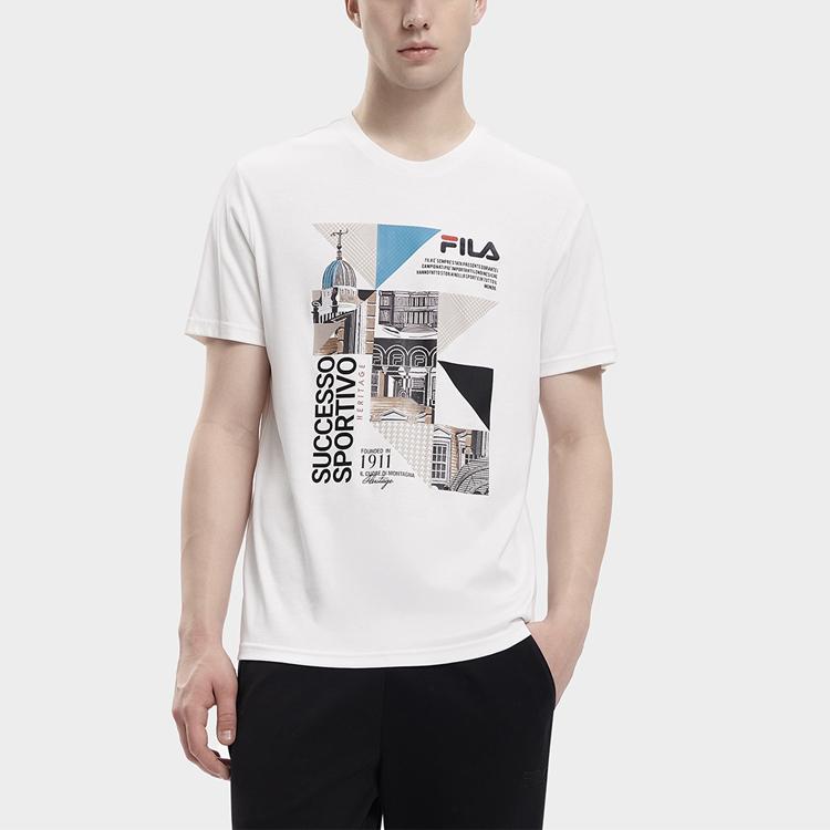 Fila Heritage Printed American Vintage Letter Crew Neck Short Sleeve T-Shirt Men Tops Cloud-White F11M338113F-WT