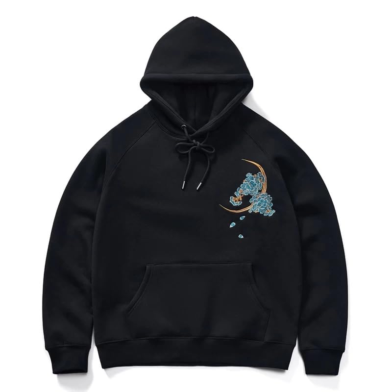 East Rain Men's Hooded Pullover with Dragon Embroidery, Zip-Up Jersey, Long Sleeve, Unique Cotton Sweatshirt, Oversized Outerwear, FUN401